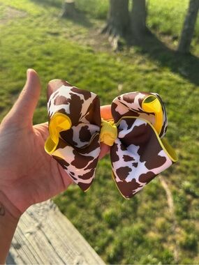 Brown and Yellow Cow Print Hair Bow